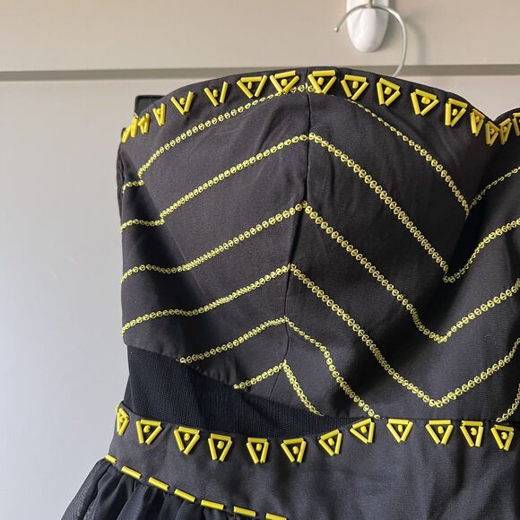 Rampage Dress Womens Small Black Yellow Beaded Strapless Fit Flare Studded Party - Picture 3 of 12